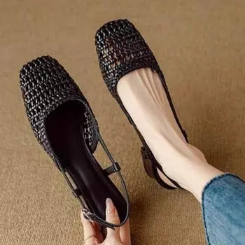 2024 Универсальные однотонные летние сандалии Женские туфли с острым носком Туфли с закрытым носком Модные женские сандалии на высоком каблуке 35 бежевый