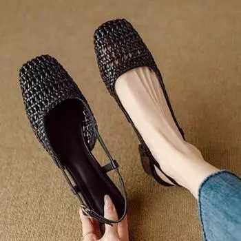 2024 Универсальные однотонные летние сандалии Женские туфли с острым носком Туфли с закрытым носком Модные женские сандалии на высоком каблуке 35 бежевый