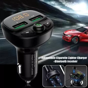2024 Универсальный автомобильный мобильный телефон быстрое зарядное устройство Bluetooth передатчик Fm радио Mp3 Play Dual USB прикуриватель беспроводной адаптер чёрный