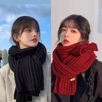 2024 универсальный вязаный красный шерстяной шарф женский зимний элитный новогодний подарок парный шарф One Size