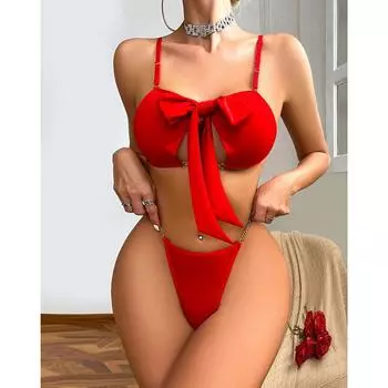 2024 День святого Валентина стиль сексуальный халтер бюстгальтер комплект цепочка бретелька бант сексуальное нижнее белье комплект из двух предметов женский S