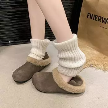 2024 velvet two wear flat-bottomed comfortable cotton slippers women s autumn new lazy one pedal retro bag head half slippers 35 абрикосовый