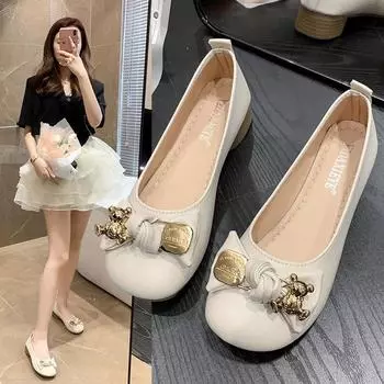 2024 Versatile British style women s flat heels with soft soles for work fashionable casual and comfortable women s flat shoes 35 бежевый