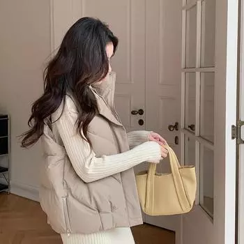 2024 version fashionable versatile loose vest women s new vest women s short stand-up collar fashionable foreign vest jacket M чёрный