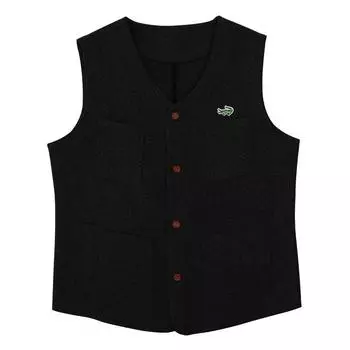 2024 Весенне-осенний мужской повседневный шерстяной жилет с вышивкой, мужской приталенный однобортный кардиган-топ M чёрный