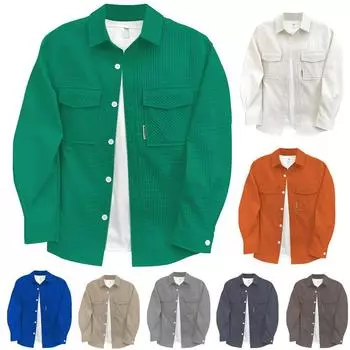 2024 Весенне-осенняя новая мужская рубашка в клетку с двумя карманами и вышивкой M