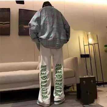 2024 Весенние американские спортивные штаны с буквенным принтом, трендовые свободные повседневные универсальные брюки в стиле хип-хоп, мужские большие размеры M-8XL L чёрный