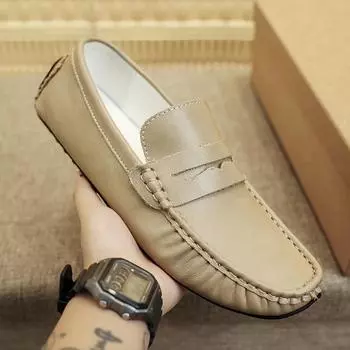 2024 Весенние мокасины Мужская обувь Высококачественная натуральная кожа Люксовый бренд Drive Comfy Slip-on Классическая обувь Лодочные туфли для мужчин 39 чёрный