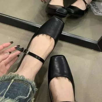 2024 Весенние туфли-лодочки Модные женские туфли на плоской подошве с короткими каблуками Женские повседневные балетки на плоской подошве Туфли в стиле Лолита 35 бежевый