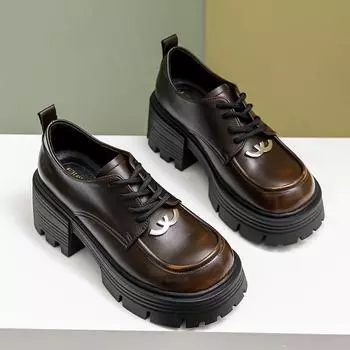 2024 Весенний сезон толстая подошва британский новый стиль женские туфли маленькие кожаные туфли одинарные осень/зима Мэри Джейн 35 чёрный