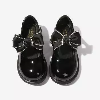 2024 Весенняя детская школьная обувь с круглым носком, универсальные мягкие мокасины для девочек, черные, с бантом, элегантные детские туфли, Прямая поставка, ПУ 26 чёрный
