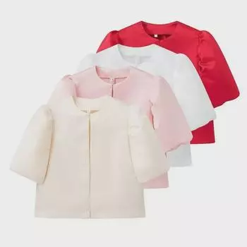 2024 Весна Европейский и Американский Женский Атласный Пышный Рукав Свободный Короткий Топ S шампанского