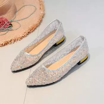 2024 Весна и лето Модные новые элегантные квадратные носки с толстым каблуком, сетчатые женские туфли, повседневные туфли с неглубоким носком, дышащие, на высоком каблуке 35 серебряный