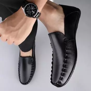 2024 Весна и лето Натуральная кожа Лоферы Мужские Slip-On Деловые Официальные Повседневные Туфли Коричневый Мужские Туфли Кожаные Мужские Туфли 38 чёрный