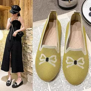 2024 Весна и лето Новые повседневные женские туфли с однотонным узором и круглой головкой, скользящая мягкая подошва 35 бежевый