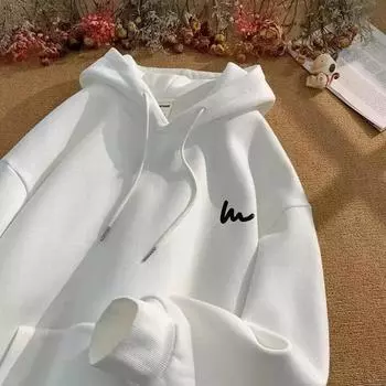 2024 Весна и осень Американская Y2K круглая горловина персонализированная толстовка с капюшоном модная свободная уличная утолщенная мужская популярная повседневная куртка S белый