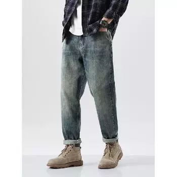 2024 Весна и осень Американские ретро свободные ковбойские прямые широкие брюки Харлан облегающие мужские большие повседневные брюки 28