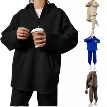 2024 Весна и осень Bew свободный верх брючный костюм женская мода молния толстовка повседневные брюки костюм женская одежда S чёрный