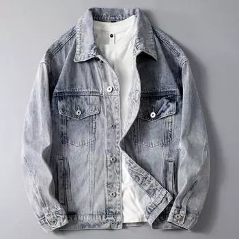 2024 Весна и осень джинсовая куртка мужская больших размеров свободный топ для полных мужчин плюс толстый размер мужская куртка куртка куртка куртка тренд M