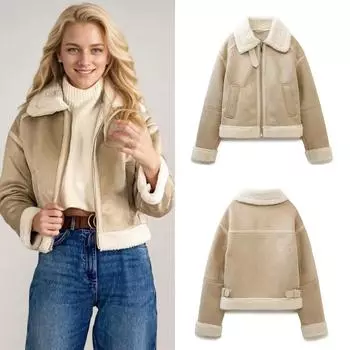 2024 Весна и Осень Европа и США ветер женский темперамент лацкан реверсивный короткий срез куртка карман куртка XS бежевый
