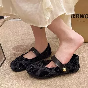 2024 Весна и Осень Лидер продаж Высококачественные Модные Туфли на плоской подошве с круглым носком и неглубокой горловиной из ткани Однотонные женские туфли 35 бежевый