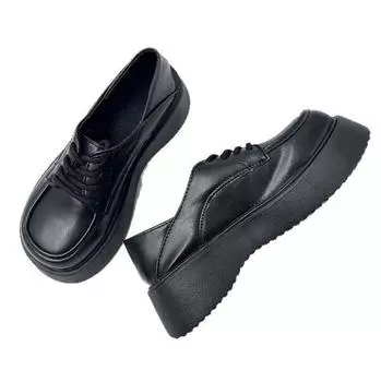 2024 Весна и Осень Маленькие кожаные туфли на платформе, женские ретро универсальные британские туфли Мэри Джейн с круглым носком, туфли-лоферы, туфли-лоферы 35 чёрный
