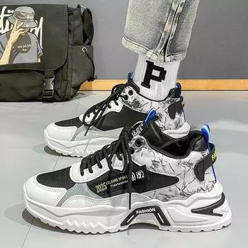 2024 Весна и осень мужская обувь новый универсальный толстый подошва мода дышащий повседневный спортивный увеличивает универсальность 39 белый