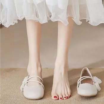 2024 Весна и осень Новая мода Небольшая круглая носовая часть Туфли Мэри Джейн Мягкая подошва Женские туфли на плоской подошве Одинарные 35 абрикосовый