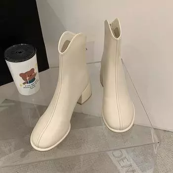2024 Весна и осень Новая мода однотонная удобная теплая верхняя одежда для женщин Большие модные ботинки Женские одинарные ботинки 34