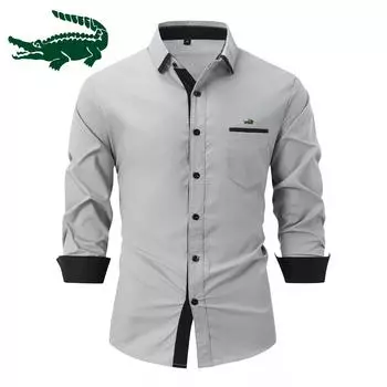 2024 Весна и осень. Новая модная мужская одежда с вышивкой. Высококачественная хлопковая мужская рубашка с цветными блоками. Деловая приталенная повседневная рубашка. Рубашка с длинными рукавами. S