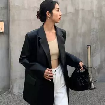 2024 Весна и Осень Новая PU Кожаная Черная Кожаная Куртка Женская Fried Street Loose Casual Suit S чёрный