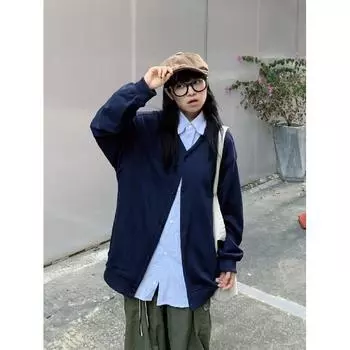 2024 Весна и Осень Новая рубашка для мальчиков из двух частей с длинными рукавами Свободная универсальная рубашка в корейском стиле в стиле пэчворк M темно-синий