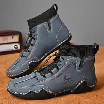 2024 Весна и Осень Новые Ботинки Martin средней высоты Мужские Модные Носки Повседневная Обувь Ботинки Больших Размеров Мужские Ботинки Ручной Работы 38 белый