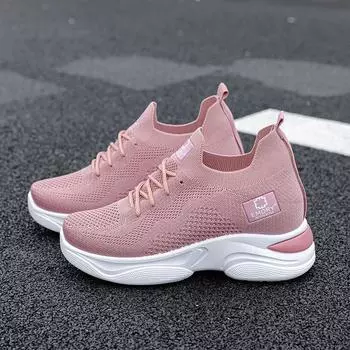 2024 Весна и Осень Новые Дышащие Утягивающие Внутренние Увеличенные Повседневные Кроссовки Женские Туфли На Платформе 35 красный