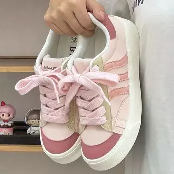 2024 Весна и осень Новые маленькие белые туфли женские в гонконгском стиле академический стиль корейский выпуск толстая подошва пары удобные беговые повседневные кабаны 35 розовый