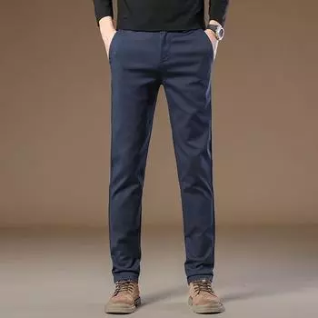2024 Весна и осень Новые мужские брюки высокого класса для отдыха облегающие эластичные прямые брюки в стиле вестерн деловые брюки из чистого хлопка 28