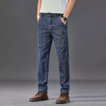 2024 Весна и осень Новые мужские джинсы Slim Fit Straight Tube Workwear Multi Pocket Корейский стиль Trendy Casual Long Брюки 28