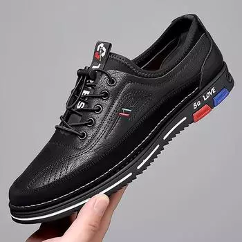 2024 Весна и Осень Новые Мужские Повседневные Кожаные Туфли Кожаные Мужские Туфли Универсальные Модные Кожаные Туфли Мужские 45 Очень Большой Размер 50 38 чёрный