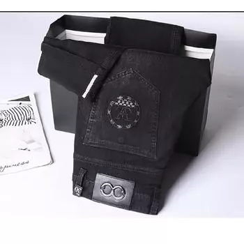 2024 Весна и Осень Новые Тисненые Джинсы Мужские Прямые Трубчатые Свободные Большие Повседневные Мужские Брюки 29 чёрный