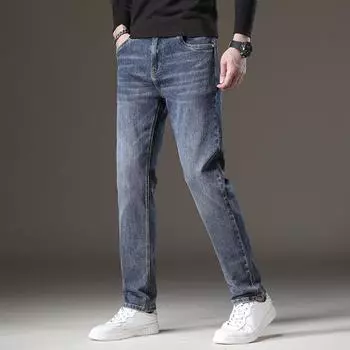 2024 Весна и осень Новые универсальные джинсы мужские свободные прямые брюки-трубы модный бренд деловые эластичные повседневные брюки 28 чёрный