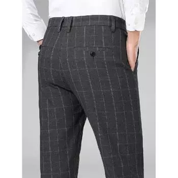 2024 Весна и осень Новые узкие прямые брюки-трубы в сетку Универсальные повседневные брюки для мужчин 28 чёрный