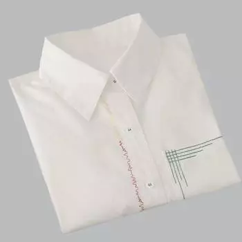 2024 Весна и Осень Новые Вышитые Пуговицы Мультфильм Свободная Рубашка Женская Длинные Рукава Нижняя Рубашка Топы XS белый