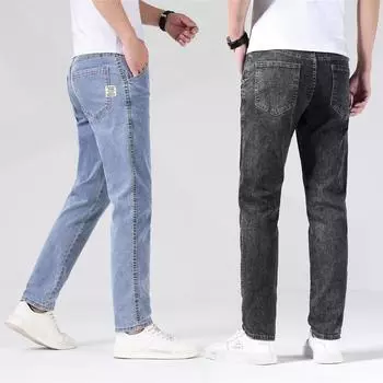 2024 Весна и осень Новые высококачественные джинсы мужские модные свободные и универсальные брюки с короткими штанинами эластичные вышитые тонкие длинные брюки 28