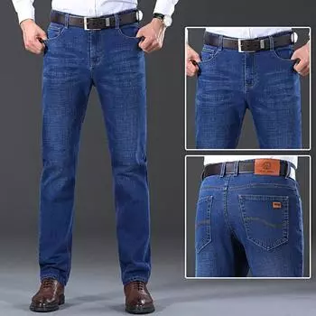 2024 Весна и осень Новые высококачественные джинсы свободного покроя с эластичной прямой молнией Деловые мужские повседневные джинсы 28 синий