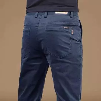 2024 Весна и Осень Повседневные Мужские Весна И Осень Плюшевые/Обычные Утягивающие Прямые Трубчатые Модные Брендовые Деловые Универсальные Длинные Брюки Без Утюга 28 синий