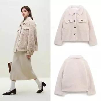 2024 Весна и Осень Повседневный Праздничный Стиль Женская Однотонная Свободная Рубашка Куртка С Отворотом XS бежевый