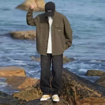 2024 Весна и осень PU красивое пальто мужское Ins High Street модный бренд Гонконгский стиль японский стиль Харадзюку корейский стиль модная свободная куртка M абрикосовый