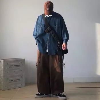 2024 Весна и осень PU красивое пальто мужское Ins High Street модный бренд Гонконгский стиль японский стиль Харадзюку корейский стиль модная свободная куртка M синий