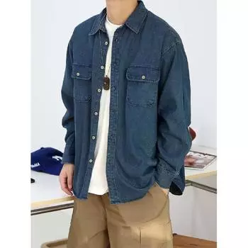 2024 Весна и осень PU красивое пальто мужское Ins High Street модный бренд Гонконгский стиль японский стиль Харадзюку корейский стиль модная свободная куртка M синий