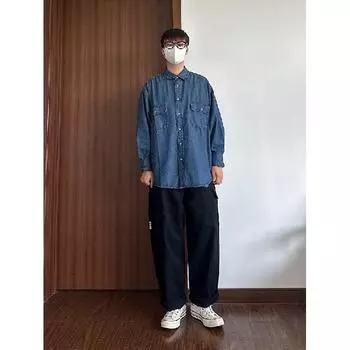 2024 Весна и осень PU красивое пальто мужское Ins High Street модный бренд Гонконгский стиль японский стиль Харадзюку корейский стиль модная свободная куртка M синий